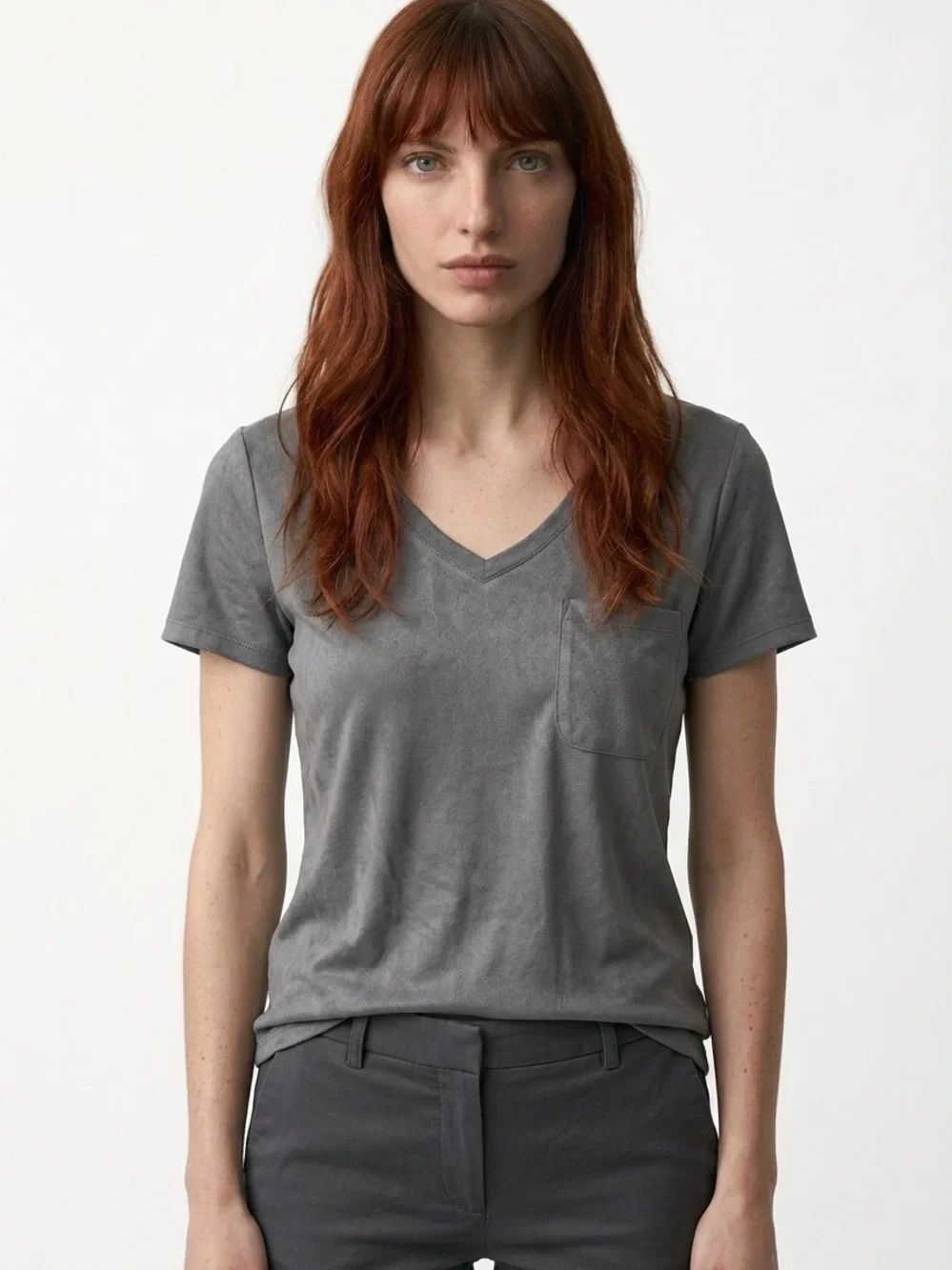 Z SUPPLY | Faux Suede Slouchy V-Neck Pocket Tee in Gray Women’s Size Medium
